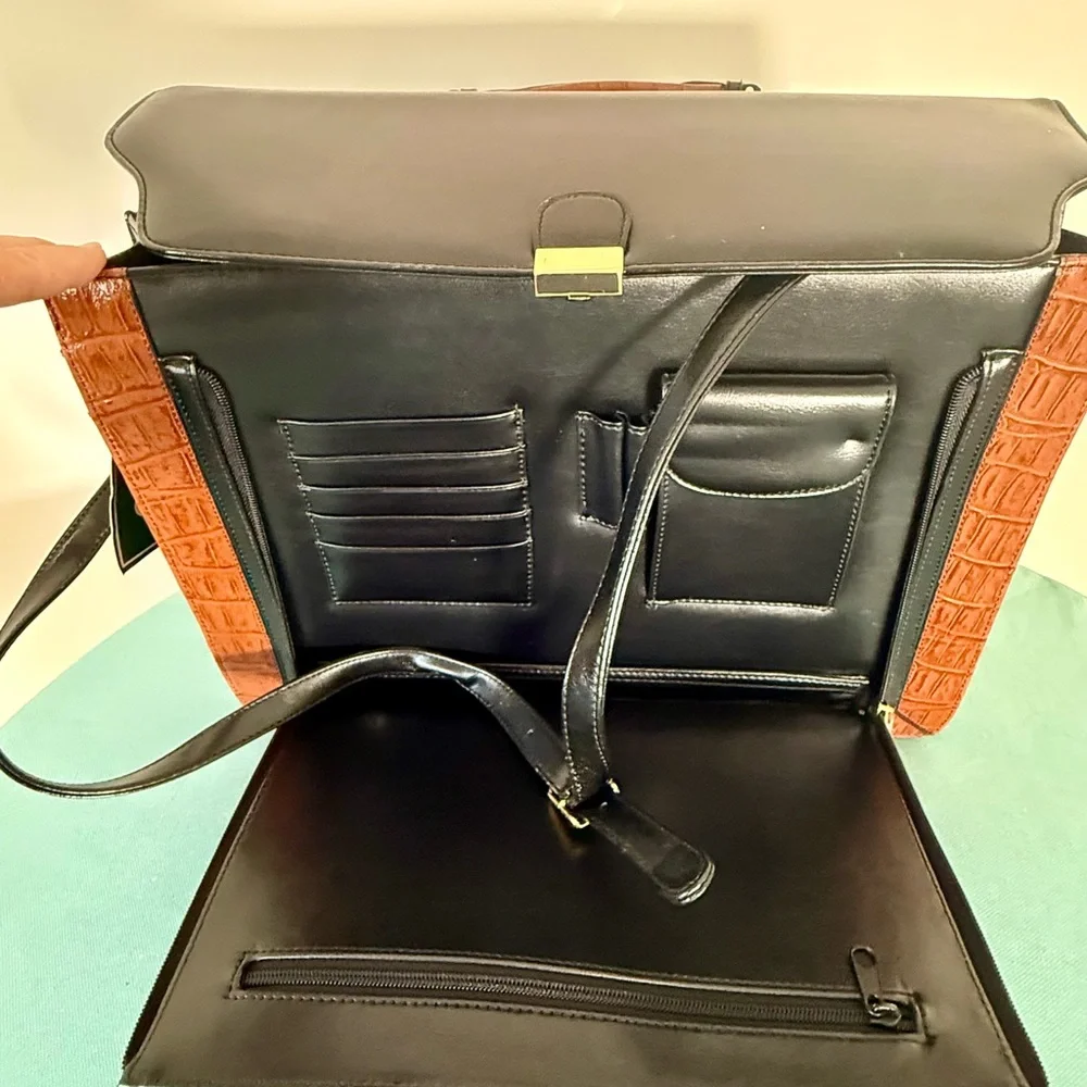 VTG ~ Bellerose Black and Brown Croc-Embossed Leather Briefcase ~